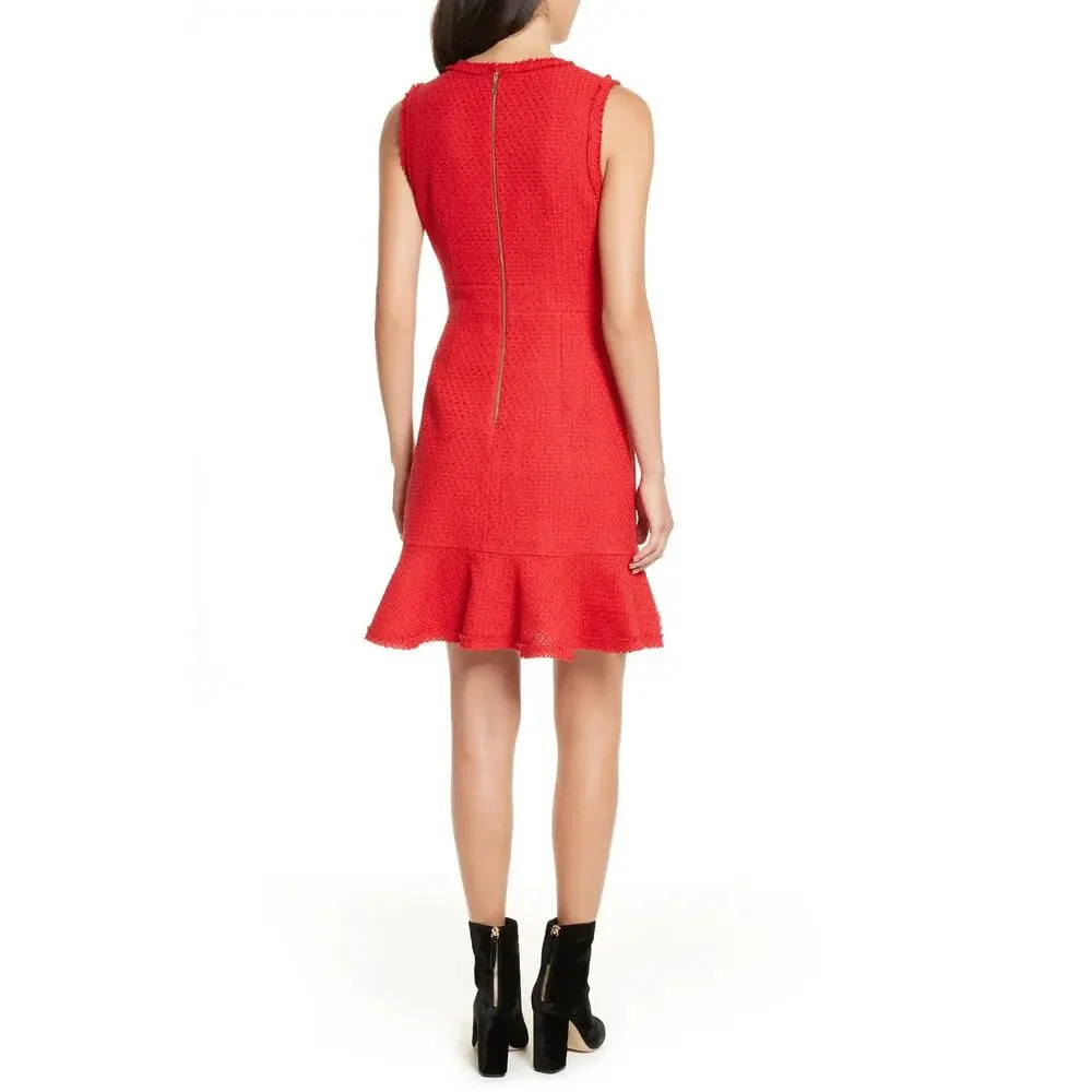 Kate Spade Ruffle Tweed Dress Charm Red Size 6 - Picture 4 of 11